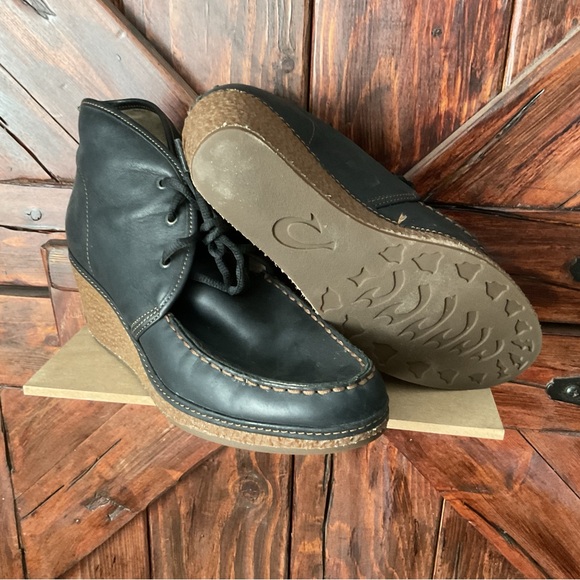 Olukai Wali Wedge Leather Ankle Boots US 8.5 39 Womens Navy Lace-Up - Picture 6 of 6